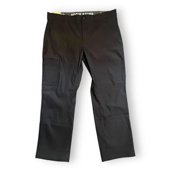 NWT Eddie Bauer Ranier Tech Pants Pockets StretchWater Repellant Black Sz 40x30 - Picture 2 of 10